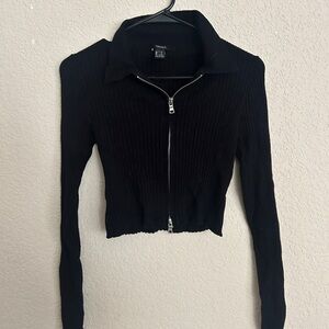 Forever 21 Black Ribbed Button Down Shirt